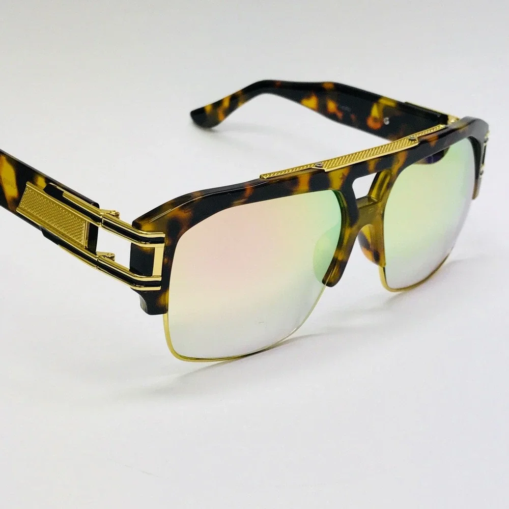 Aviator Sunglasses Tortoise Gold Accents Pink Mirrored Lens Fashion Shades Gafas